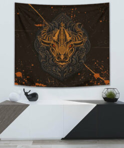 Viking Bull Head Brush Pattern Tapestry for Wall Décor