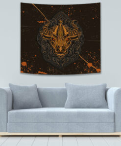 Viking Bull Head Brush Pattern Tapestry for Wall Décor