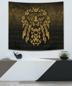 Viking God Odin Allfather In Asgard Raven God Gold Version Tapestry for Wall Décor