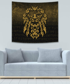 Viking God Odin Allfather In Asgard Raven God Gold Version Tapestry for Wall Décor