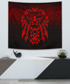 Viking God Odin Allfather In Asgard Raven God Red Version Tapestry for Wall Décor