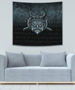 Viking Head Of Fierce Wolf Against The Background Of Swords Tapestry for Wall Décor