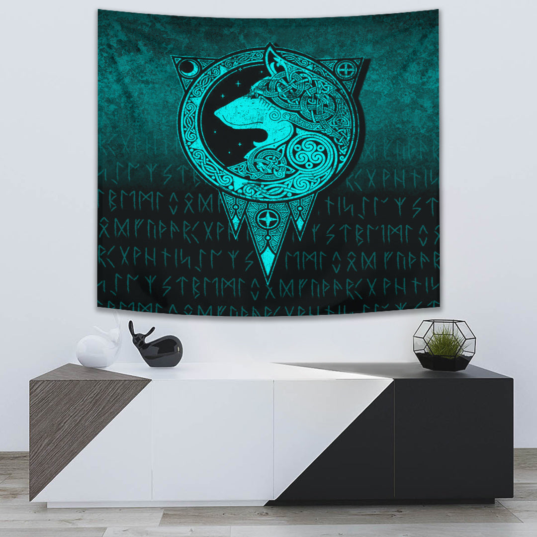 Viking Norse Wolf Cyan Version Tapestry for Wall Décor