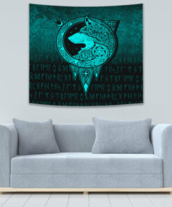 Viking Norse Wolf Cyan Version Tapestry for Wall Décor