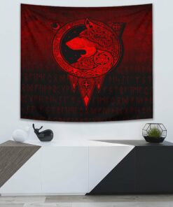 Viking Norse Wolf Red Version Tapestry for Wall Décor