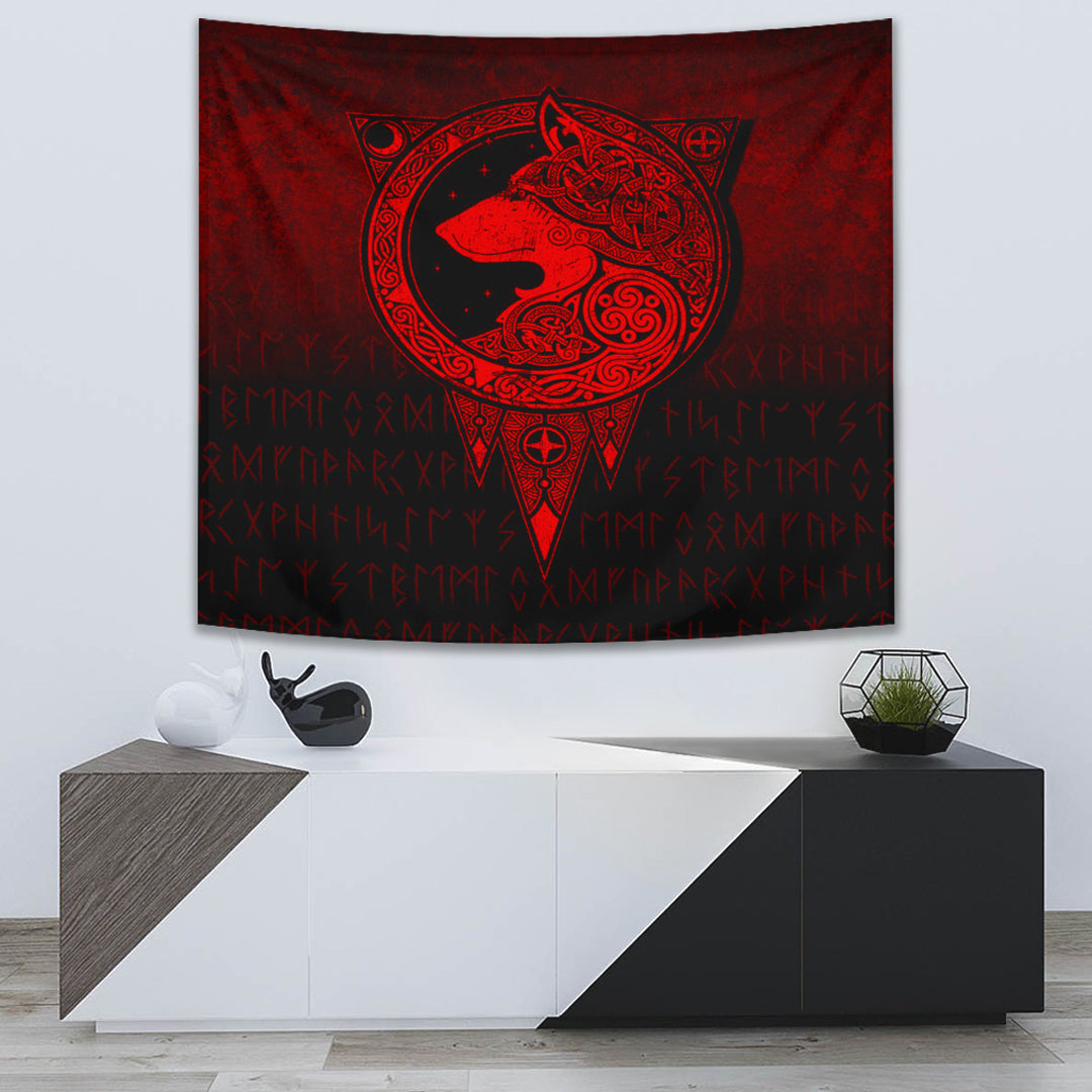 Viking Norse Wolf Red Version Tapestry for Wall Décor