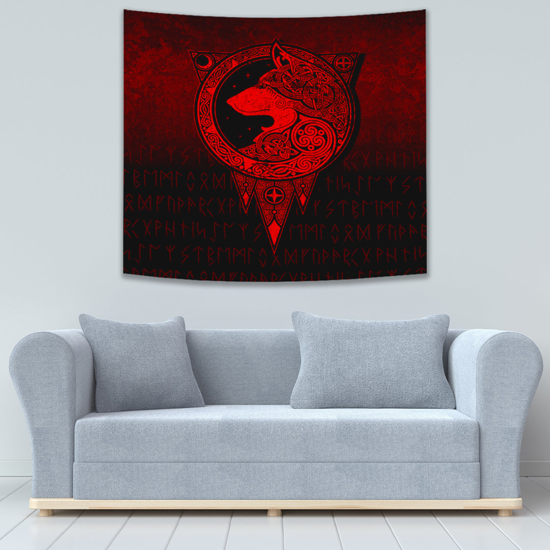 Viking Norse Wolf Red Version Tapestry for Wall Décor
