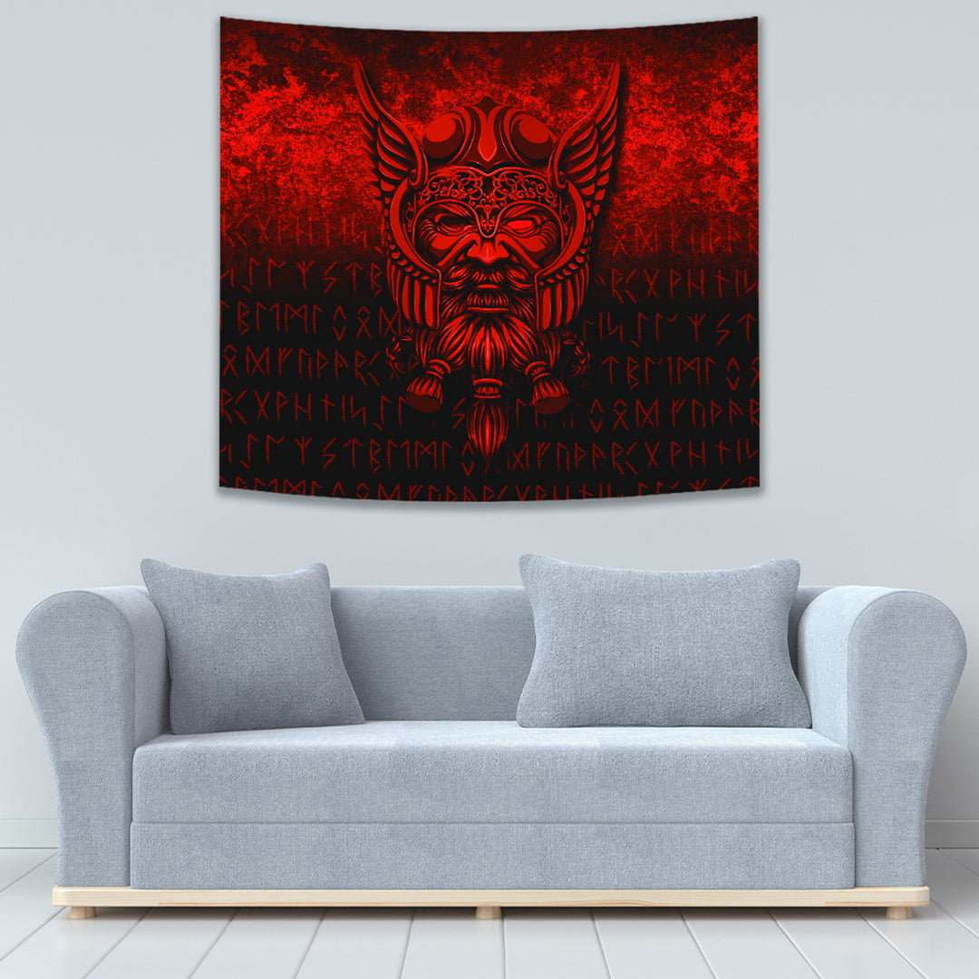 Viking Odin Allfather In Asgard Red Version Tapestry for Wall Décor