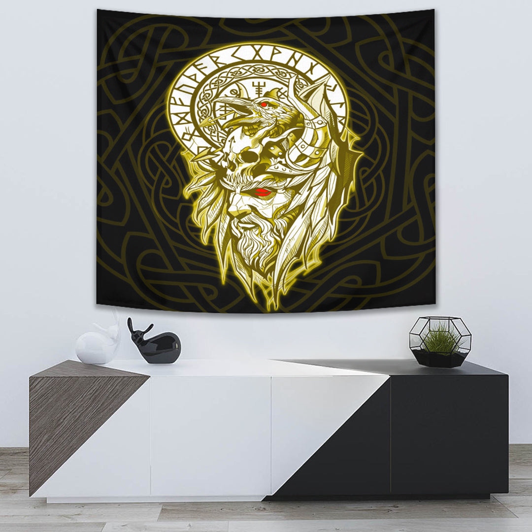 Viking Odin Set Gold Tapestry for Wall Décor