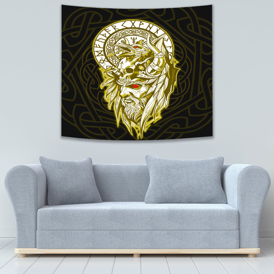Viking Odin Set Gold Tapestry for Wall Décor