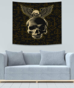 Viking Odin Skull With Weapon Tapestry for Wall Décor