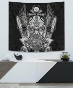 Viking Old Skeleton Head With Axe Premium Tapestry for Wall Décor