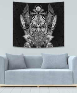 Viking Old Skeleton Head With Axe Premium Tapestry for Wall Décor