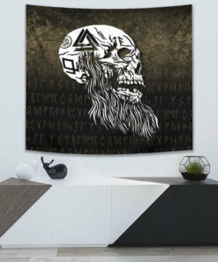 Viking Skull with tattoos and long beard Tapestry for Wall Décor