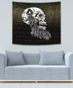 Viking Skull with tattoos and long beard Tapestry for Wall Décor