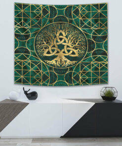 Viking Style Celtic Knot Tattoo Art And Helm Of Awe Tapestry for Wall Décor