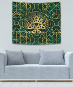 Viking Style Celtic Knot Tattoo Art And Helm Of Awe Tapestry for Wall Décor