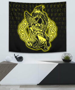 Viking Style Face With Two Axe Tapestry for Wall Décor