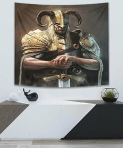 Viking Style Human Skull With Axe Tapestry for Wall Décor