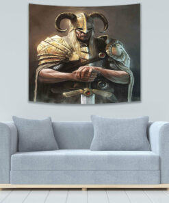 Viking Style Human Skull With Axe Tapestry for Wall Décor
