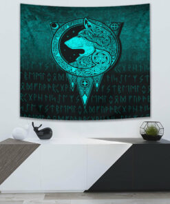 Viking Style Norse Wolf Cyan Version Tapestry for Wall Décor