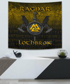 Viking Style Skull Wearing Helmet Over Crossed Battle Axes Tapestry for Wall Décor