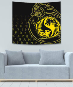 Viking Style Skull With Horned Helmet Tapestry for Wall Décor