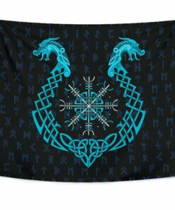 Viking Style Tapestry Aegishjalmur Helm Of Awe Blue Edition for Wall Décor