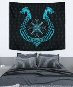 Viking Style Tapestry Aegishjalmur Helm Of Awe Blue Edition for Wall Décor