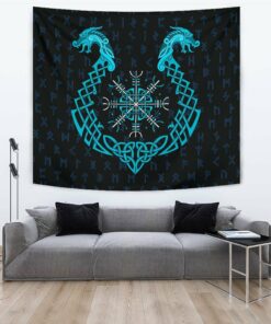 Viking Style Tapestry Aegishjalmur Helm Of Awe Blue Edition for Wall Décor