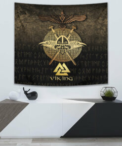 Viking Style Tapestry Algiz Rune Raven Tattoo for Wall Décor