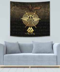 Viking Style Tapestry Algiz Rune Raven Tattoo for Wall Décor