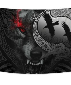 Viking Style Tapestry Angry Moon Wolf for Wall Décor