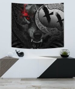 Viking Style Tapestry Angry Moon Wolf for Wall Décor
