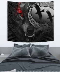 Viking Style Tapestry Angry Moon Wolf for Wall Décor