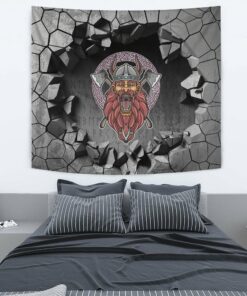 Viking Style Tapestry Barbarian Head With Cross Axe Tapestry for Wall Décor