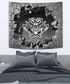 Viking Style Tapestry Black And White Head With Shield And Axe Tapestry for Wall Décor