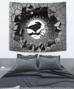 Viking Style Tapestry Black Crow Sitting On Branch Of An Oak Tree Tapestry for Wall Décor