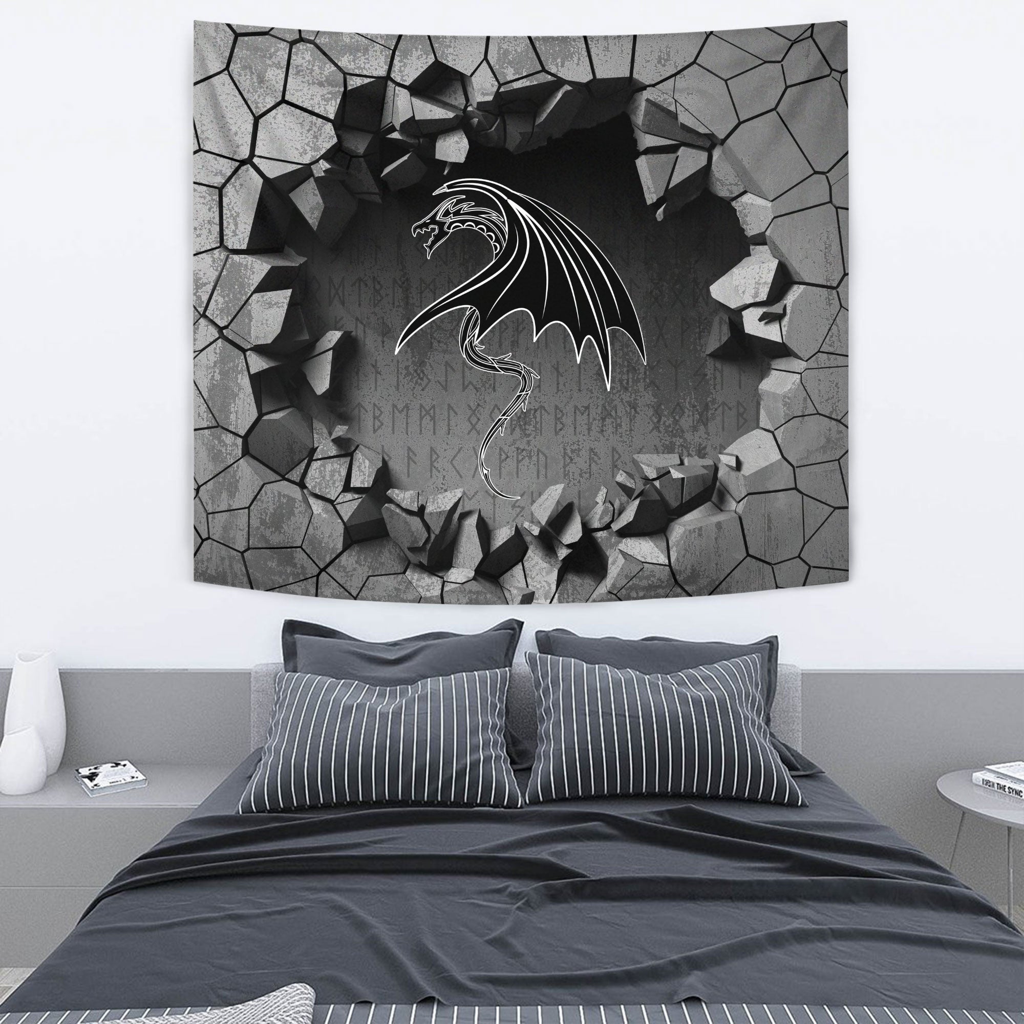 Viking Style Tapestry Black Dragon Tapestry for Wall Décor