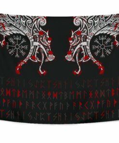 Viking Style Tapestry Double Dragon Tattoo And Vegvisir Blood for Wall Décor