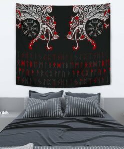 Viking Style Tapestry Double Dragon Tattoo And Vegvisir Blood for Wall Décor