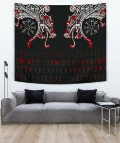 Viking Style Tapestry Double Dragon Tattoo And Vegvisir Blood for Wall Décor