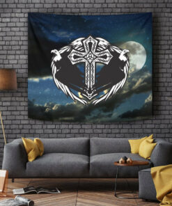 Viking Style Tapestry Eagles Of Viking Style And Moon for Wall Décor