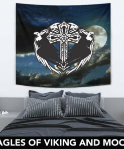 Viking Style Tapestry Eagles Of Viking Style And Moon for Wall Décor