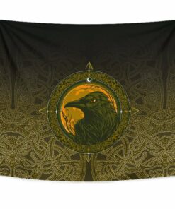 Viking Style Tapestry Ethnic Odin Raven Gold for Wall Décor