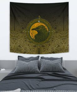 Viking Style Tapestry Ethnic Odin Raven Gold for Wall Décor