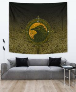 Viking Style Tapestry Ethnic Odin Raven Gold for Wall Décor