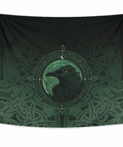 Viking Style Tapestry Ethnic Odin Raven Green for Wall Décor