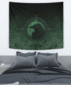 Viking Style Tapestry Ethnic Odin Raven Green for Wall Décor
