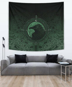 Viking Style Tapestry Ethnic Odin Raven Green for Wall Décor